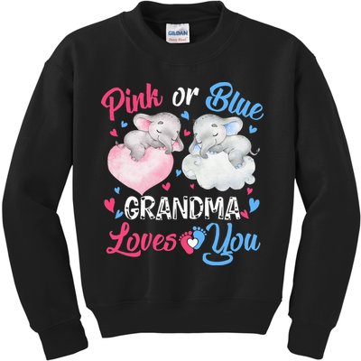 Pink Or Blue Grandma Loves You Elephants-baby Gender Reveal Kids Sweatshirt