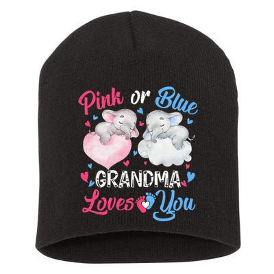 Pink Or Blue Grandma Loves You Elephants-baby Gender Reveal Short Acrylic Beanie