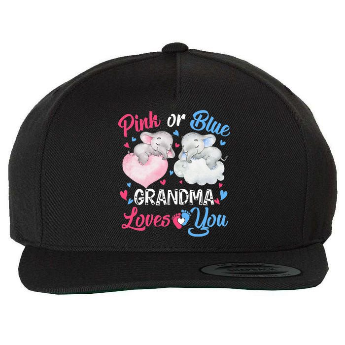 Pink Or Blue Grandma Loves You Elephants-baby Gender Reveal Wool Snapback Cap