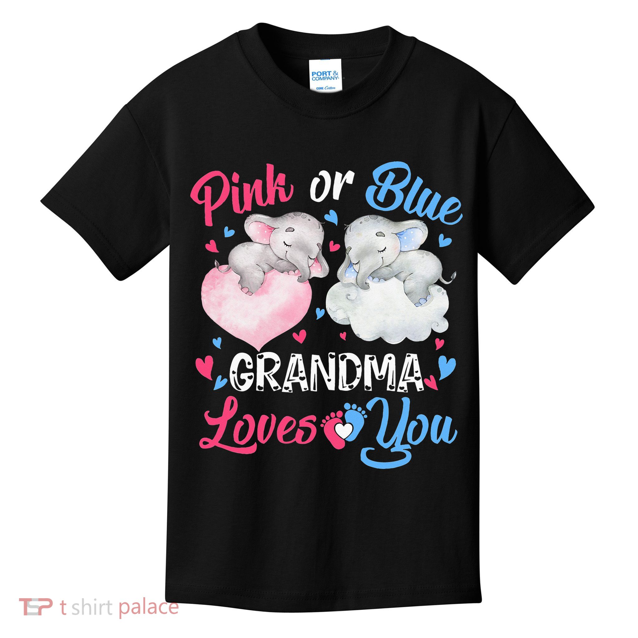 Pink Or Blue Grandma Loves You Elephants-baby Gender Reveal Kids T-Shirt