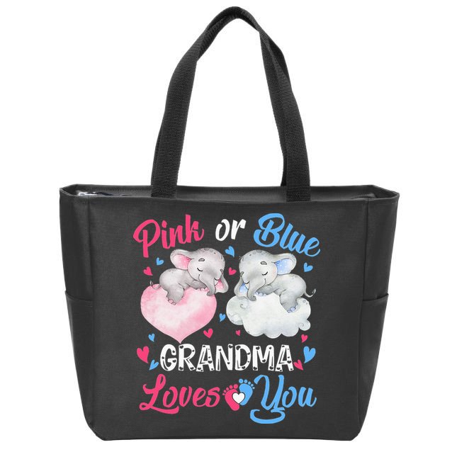 Pink Or Blue Grandma Loves You Elephants-baby Gender Reveal Zip Tote Bag