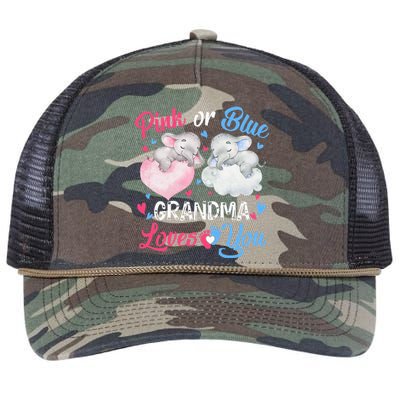 Pink Or Blue Grandma Loves You Elephants-baby Gender Reveal Retro Rope Trucker Hat Cap