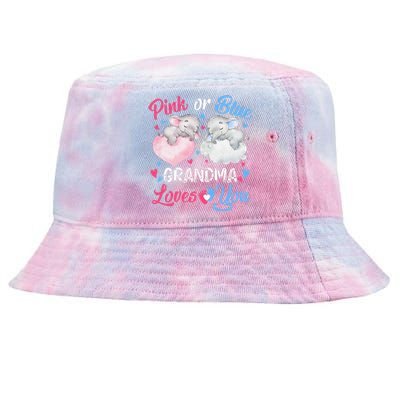 Pink Or Blue Grandma Loves You Elephants-baby Gender Reveal Tie-Dyed Bucket Hat