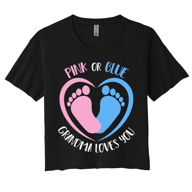 Pink or Blue Grandma Loves You Gender Reveal Crop Top