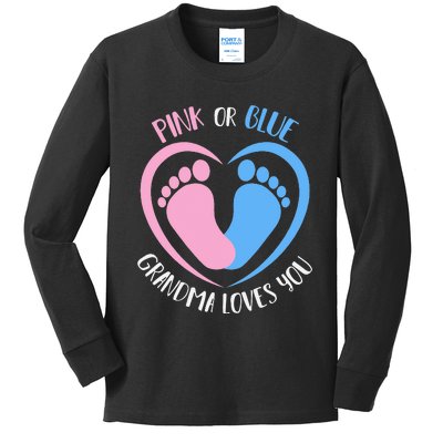 Pink or Blue Grandma Loves You Gender Reveal Kids Long Sleeve Shirt