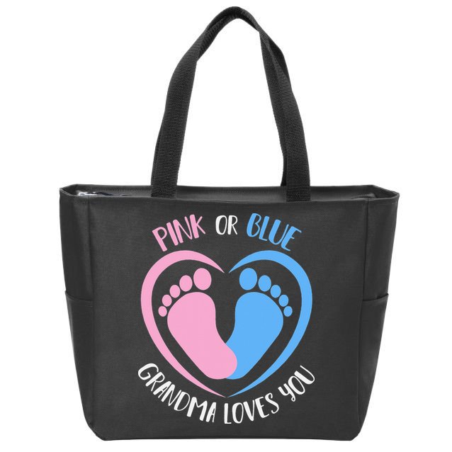 Pink or Blue Grandma Loves You Gender Reveal Zip Tote Bag