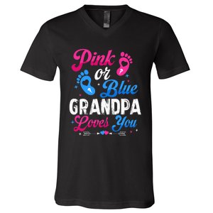 Pink Or Blue Grandpa Loves You Baby Gender Reveal Keeper V-Neck T-Shirt