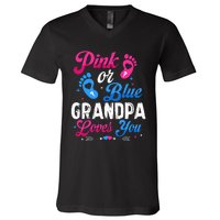 Pink Or Blue Grandpa Loves You Baby Gender Reveal Keeper V-Neck T-Shirt