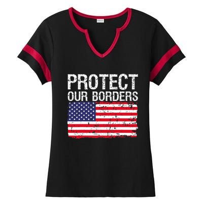 Protect Our Borders Law Enforcement Legal Immigration Ladies Halftime Notch Neck Tee