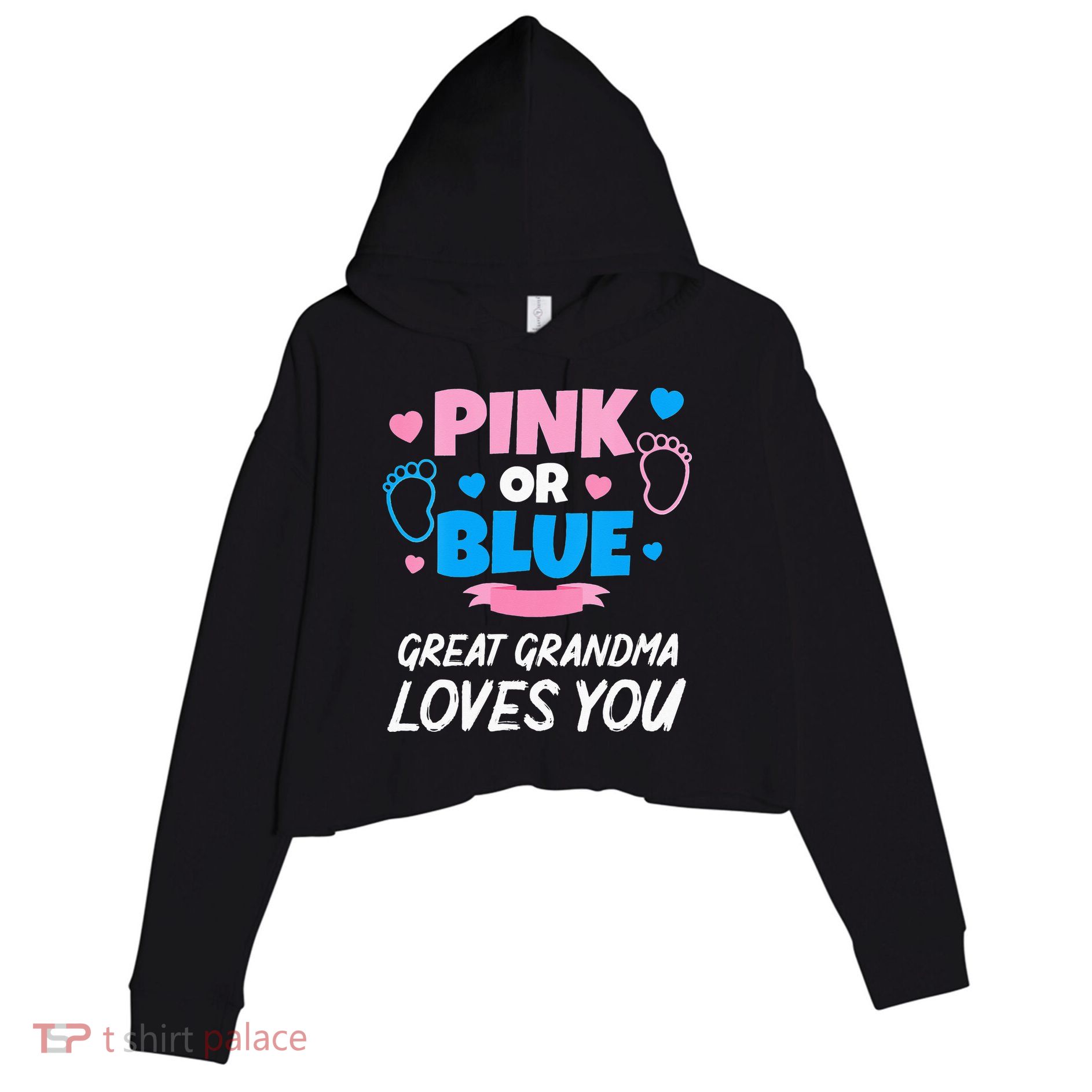 Pink Or Blue Great Grandma Loves You Baby Gender Reveal Crop Fleece Hoodie