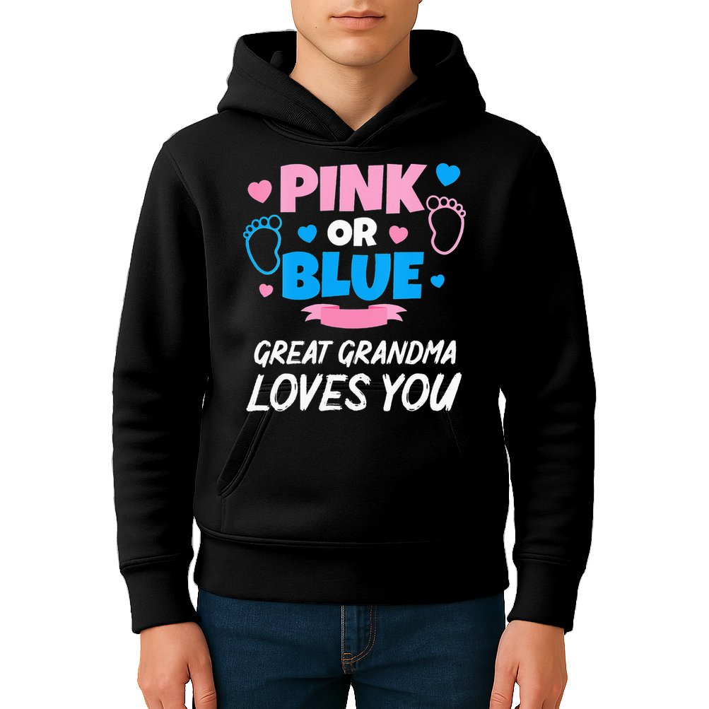 Pink Or Blue Great Grandma Loves You Baby Gender Reveal Kids Hoodie