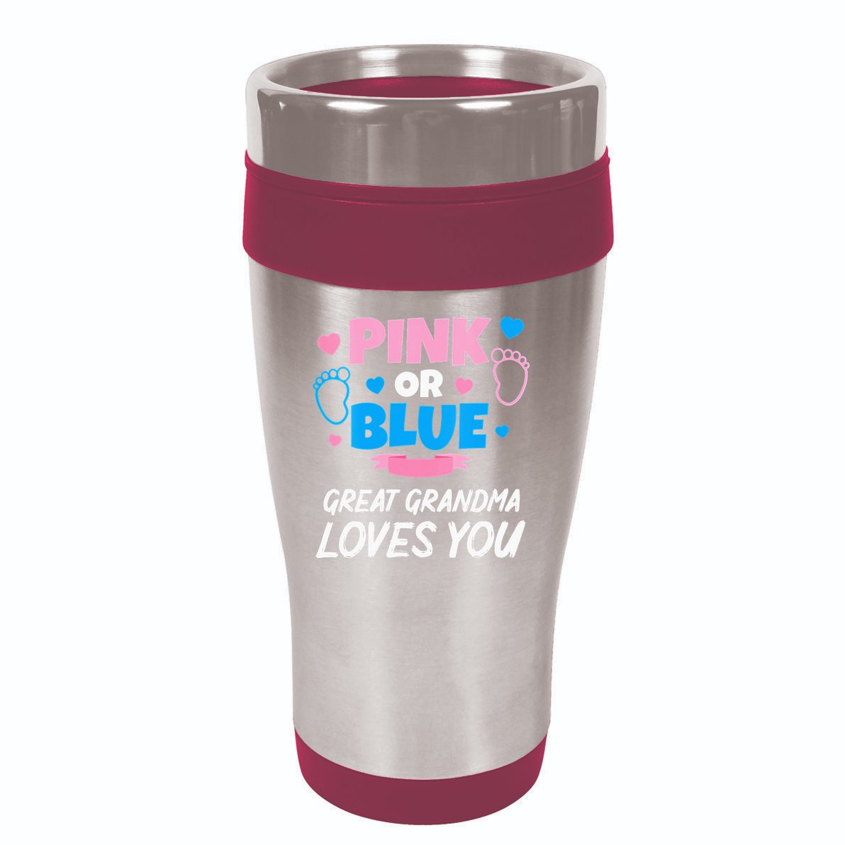 Pink Or Blue Great Grandma Loves You Baby Gender Reveal 16oz Travel Tumbler