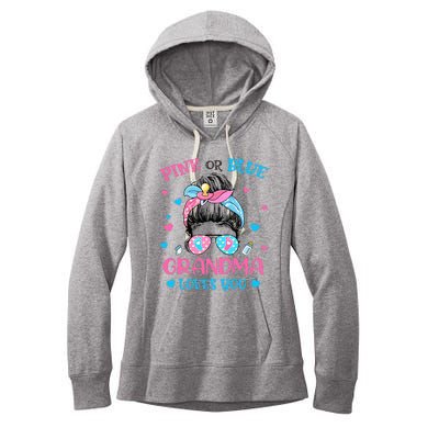 Pink or Blue Grandma Loves You Gender Reveal Messy Bun Women's Fleece Hoodie