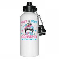 Pink or Blue Grandma Loves You Gender Reveal Messy Bun Aluminum Water Bottle