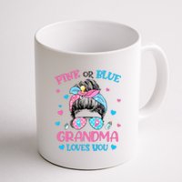 Pink or Blue Grandma Loves You Gender Reveal Messy Bun Coffee Mug