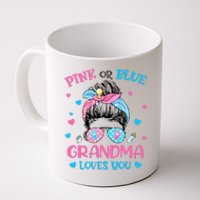 Pink or Blue Grandma Loves You Gender Reveal Messy Bun Coffee Mug