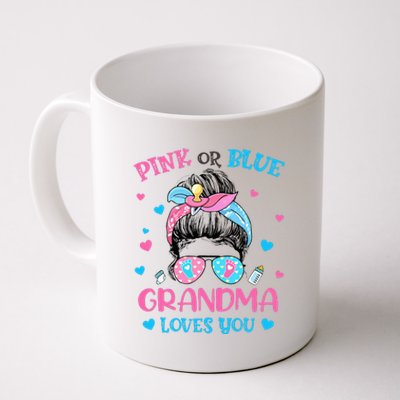 Pink or Blue Grandma Loves You Gender Reveal Messy Bun Coffee Mug