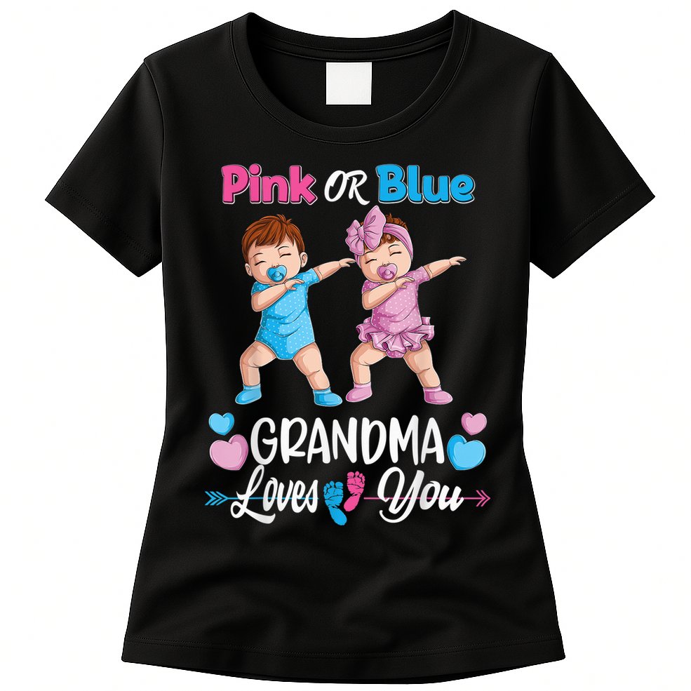 Pink Or Blue Grandma Loves You Baby Gender Reveal Party Womens T-Shirt