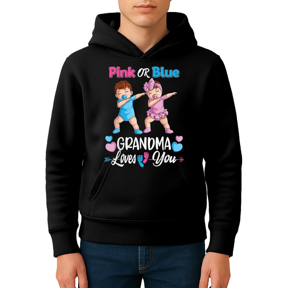 Pink Or Blue Grandma Loves You Baby Gender Reveal Party Kids Hoodie