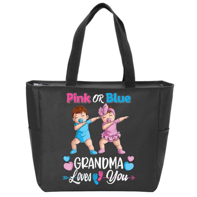 Pink Or Blue Grandma Loves You Baby Gender Reveal Party Zip Tote Bag