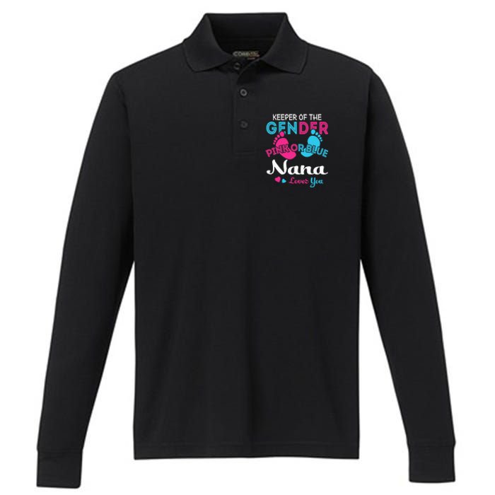 Pink or Blue Nana Loves You Gender Reveal Grandma Performance Long Sleeve Polo