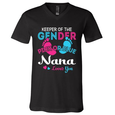 Pink or Blue Nana Loves You Gender Reveal Grandma V-Neck T-Shirt