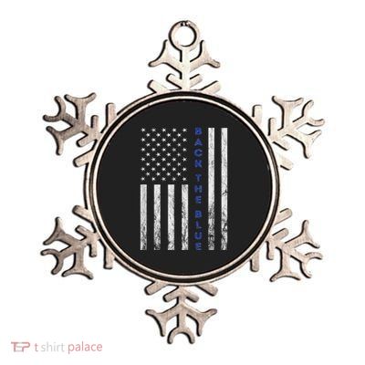Police Officer Back The Blue Patriotic American Flag Poud Metallic Star Ornament