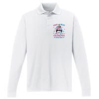 Pink or Blue Grandma Loves You Gender Reveal Messy Bun Performance Long Sleeve Polo