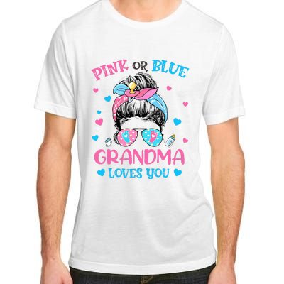 Pink or Blue Grandma Loves You Gender Reveal Messy Bun Adult ChromaSoft Performance T-Shirt