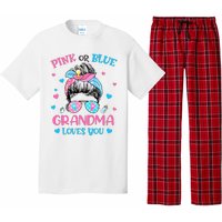 Pink or Blue Grandma Loves You Gender Reveal Messy Bun Pajama Set