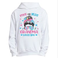 Pink or Blue Grandma Loves You Gender Reveal Messy Bun Urban Pullover Hoodie