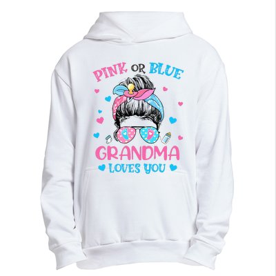 Pink or Blue Grandma Loves You Gender Reveal Messy Bun Urban Pullover Hoodie