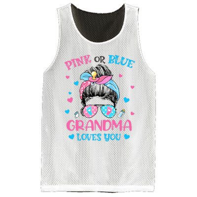 Pink or Blue Grandma Loves You Gender Reveal Messy Bun Mesh Reversible Basketball Jersey Tank