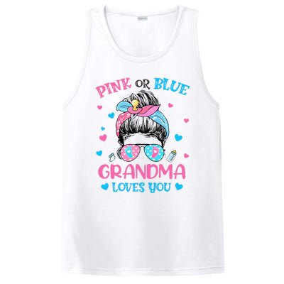 Pink or Blue Grandma Loves You Gender Reveal Messy Bun PosiCharge Competitor Tank