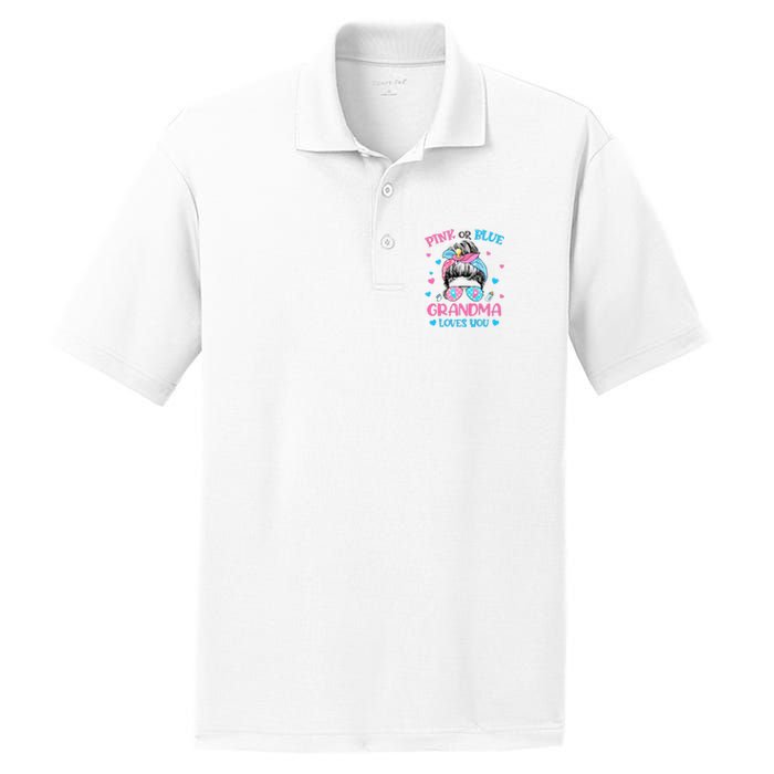 Pink or Blue Grandma Loves You Gender Reveal Messy Bun PosiCharge RacerMesh Polo