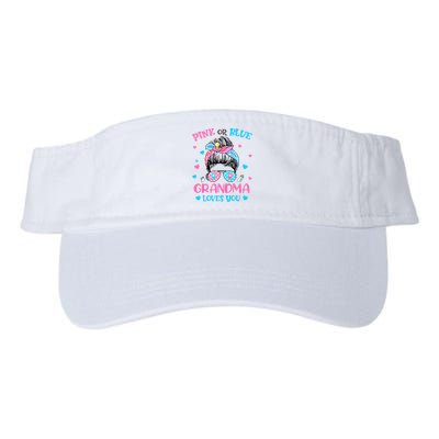 Pink or Blue Grandma Loves You Gender Reveal Messy Bun Visor
