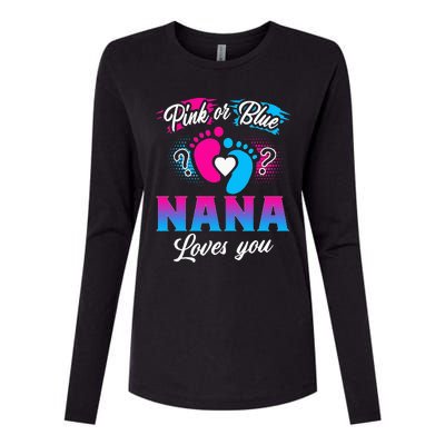 Pink Or Blue Nana Loves You Baby Gender Reveal Womens Cotton Relaxed Long Sleeve T-Shirt