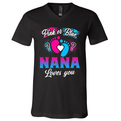 Pink Or Blue Nana Loves You Baby Gender Reveal V-Neck T-Shirt