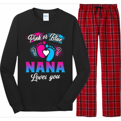 Pink Or Blue Nana Loves You Baby Gender Reveal Long Sleeve Pajama Set