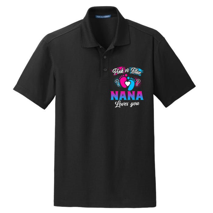 Pink Or Blue Nana Loves You Baby Gender Reveal Dry Zone Grid Polo