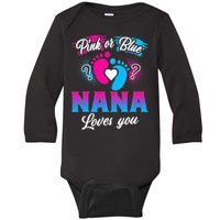 Pink Or Blue Nana Loves You Baby Gender Reveal Baby Long Sleeve Bodysuit