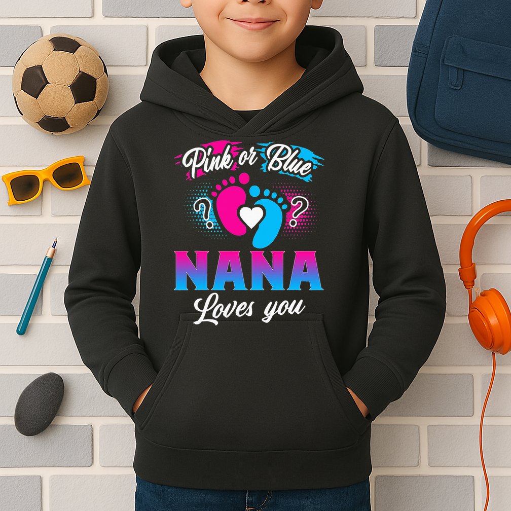 Pink Or Blue Nana Loves You Baby Gender Reveal Kids Hoodie