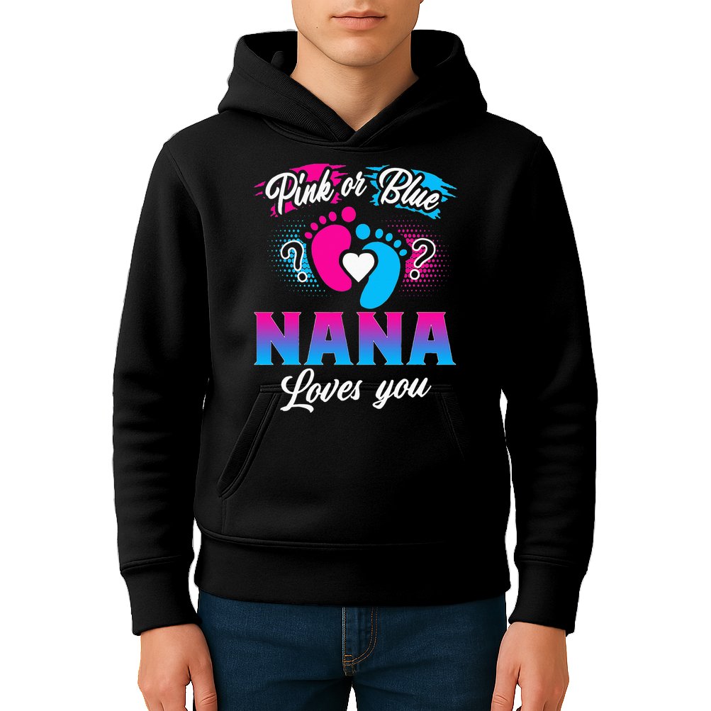 Pink Or Blue Nana Loves You Baby Gender Reveal Kids Hoodie
