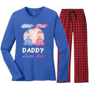 Pink Or Blue Daddy Loves You Gender Reveal Party Shower Great Gift Women's Long Sleeve Flannel Pajama Set 