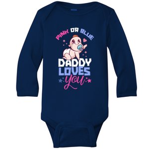 Pink Or Blue Daddy Loves You Gender Reveal Party Pregnancy Great Gift Baby Long Sleeve Bodysuit