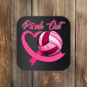 P.I.Nk. Out Breast Cancer P.I.N.K Ribbon Heart & Volleyball Coaster