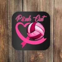 P.I.Nk. Out Breast Cancer P.I.N.K Ribbon Heart & Volleyball Coaster