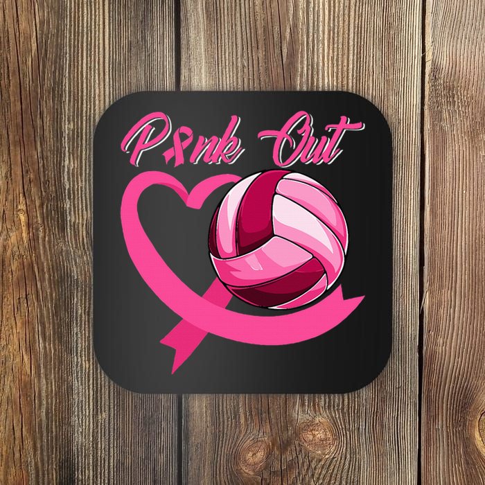 P.I.Nk. Out Breast Cancer P.I.N.K Ribbon Heart & Volleyball Coaster