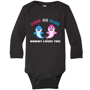 Pink Or Blue Mommy Loves You Gender Reveal Maternity Baby Long Sleeve Bodysuit