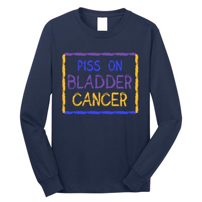 Piss On Bladder Cancer Purple Blue Yellow Ribbon Dysuria Urologist Long Sleeve Shirt